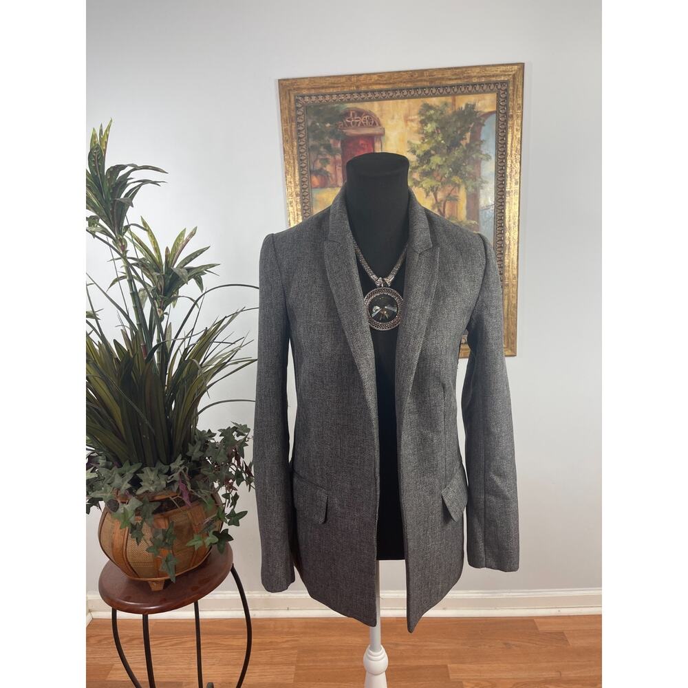 H&M Blazer Jacket Women’s Size 2 Heather Gray Herringbone Open-Front Minimalist